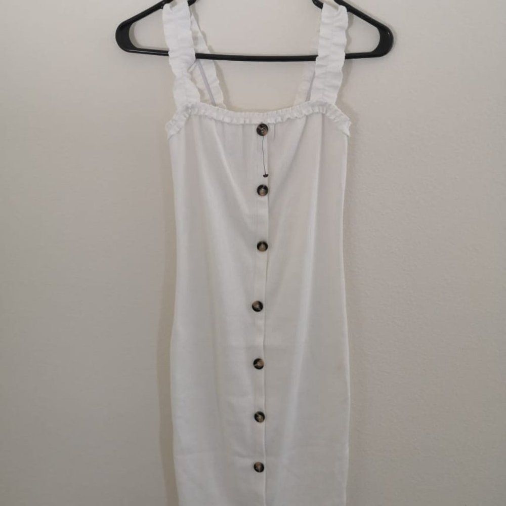 New ruffle sleeve strap mini white summer dress